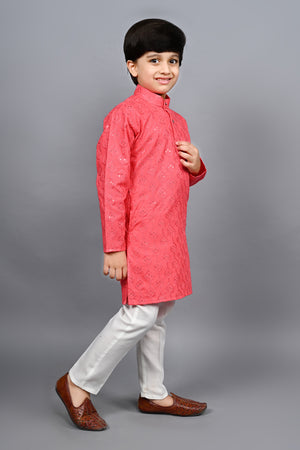 Ahhaaaa Kid's Sequin Print Embroidery Mirror Work Kurta with Pajama for Boys