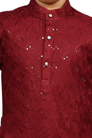 Ahhaaaa Kid's Sequin Print Embroidery Mirror Work Kurta with Pajama for Boys