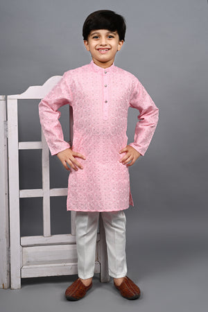 Ahhaaaa Kid's Sequin Print Embroidery Mirror Work Kurta with Pajama for Boys