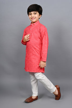 Ahhaaaa Kid's Sequin Print Embroidery Mirror Work Kurta with Pajama for Boys