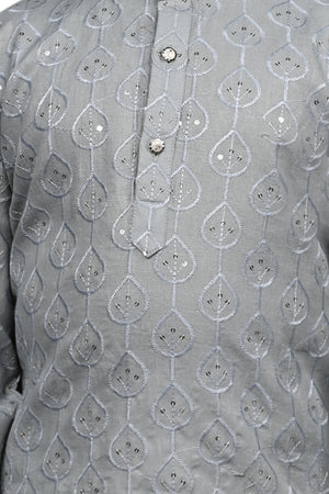 Ahhaaaa Kid's Sequin Print Embroidery Mirror Work Kurta with Pajama for Boys