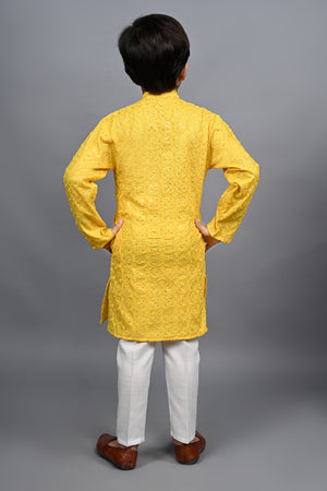 Ahhaaaa Kid's Sequin Print Embroidery Mirror Work Kurta with Pajama for Boys