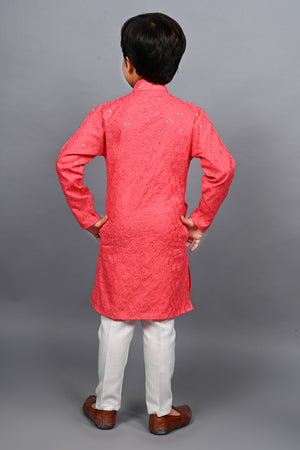 Ahhaaaa Kid's Sequin Print Embroidery Mirror Work Kurta with Pajama for Boys