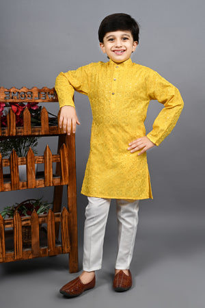 Ahhaaaa Kid's Sequin Print Embroidery Mirror Work Kurta with Pajama for Boys