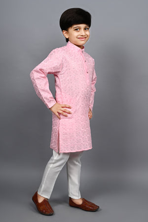 Ahhaaaa Kid's Sequin Print Embroidery Mirror Work Kurta with Pajama for Boys