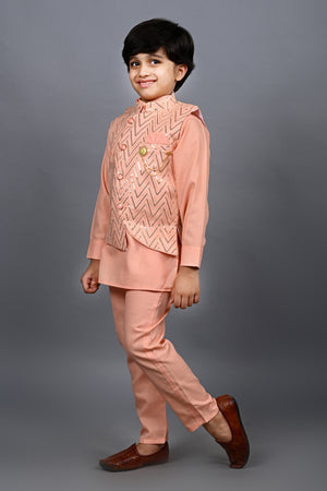 Ahhaaaa Kids Bollywood Style Print Indo-Western Sherwani Set For Boys