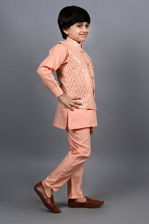 Ahhaaaa Kids Bollywood Style Print Indo-Western Sherwani Set For Boys