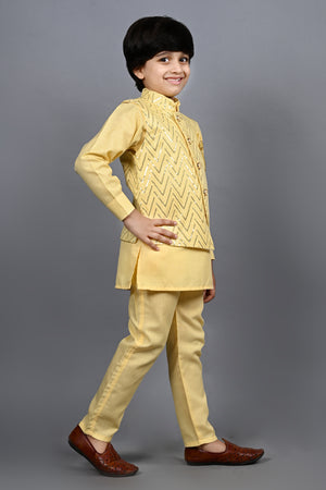 Ahhaaaa Kids Bollywood Style Print Indo-Western Sherwani Set For Boys