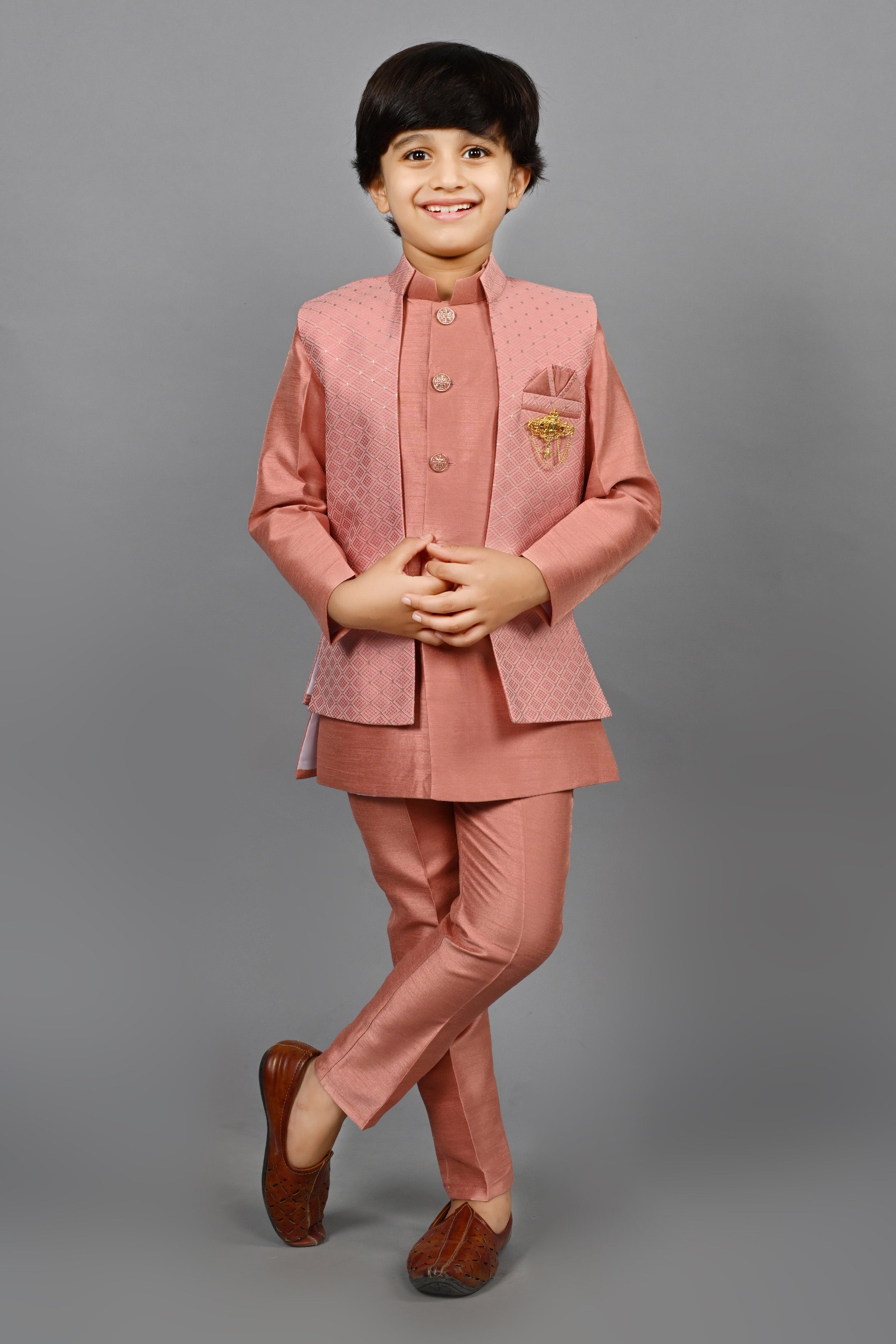 Ahhaaaa Kids Bollywood Style Print Indo-Western Sherwani Set For Boys