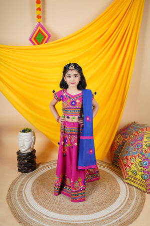Ahhaaaa Kids Embroidered Traditional Ghoomar Lehenga Choli |Chania Choli|Radha Dress with Dupatta for Girls