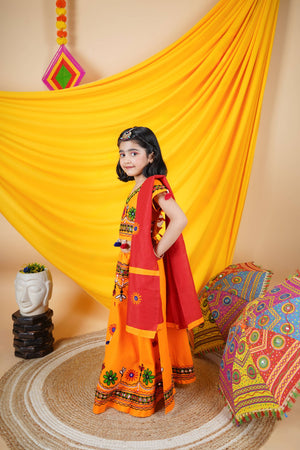 Ahhaaaa Kids Embroidered Traditional Ghoomar Lehenga Choli |Chania Choli|Radha Dress with Dupatta for Girls