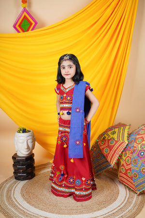 Ahhaaaa Kids Embroidered Traditional Ghoomar Lehenga Choli |Chania Choli|Radha Dress with Dupatta for Girls