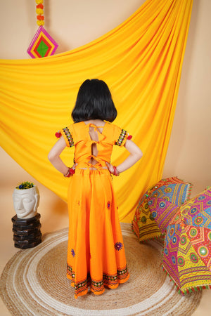 Ahhaaaa Kids Embroidered Traditional Ghoomar Lehenga Choli |Chania Choli|Radha Dress with Dupatta for Girls