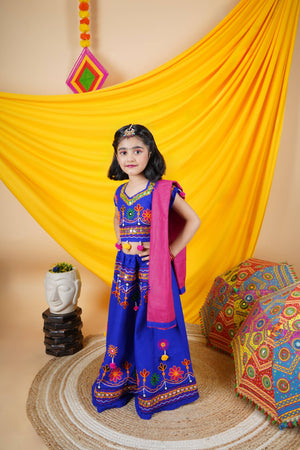 Ahhaaaa Kids Embroidered Traditional Ghoomar Lehenga Choli |Chania Choli|Radha Dress with Dupatta for Girls