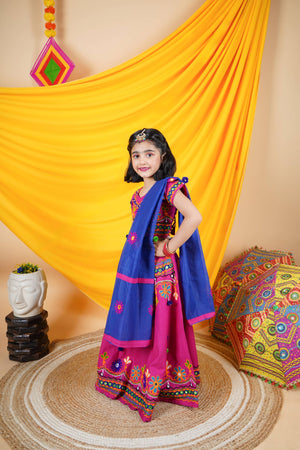 Ahhaaaa Kids Embroidered Traditional Ghoomar Lehenga Choli |Chania Choli|Radha Dress with Dupatta for Girls