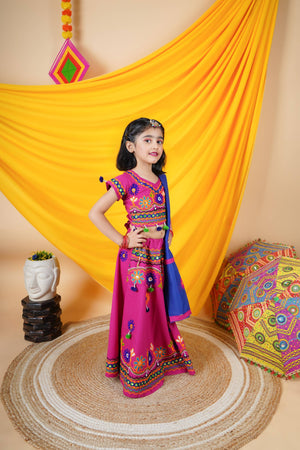 Ahhaaaa Kids Embroidered Traditional Ghoomar Lehenga Choli |Chania Choli|Radha Dress with Dupatta for Girls