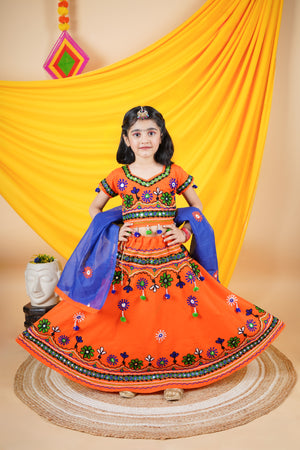 Ahhaaaa Kids Embroidered Traditional Ghoomar Lehenga Choli |Chania Choli|Radha Dress with Dupatta for Girls