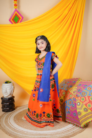 Ahhaaaa Kids Embroidered Traditional Ghoomar Lehenga Choli |Chania Choli|Radha Dress with Dupatta for Girls