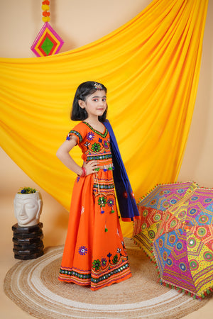 Ahhaaaa Kids Embroidered Traditional Ghoomar Lehenga Choli |Chania Choli|Radha Dress with Dupatta for Girls