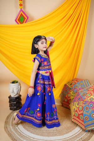 Ahhaaaa Kids Embroidered Traditional Ghoomar Lehenga Choli |Chania Choli|Radha Dress with Dupatta for Girls