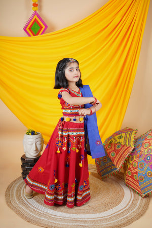 Ahhaaaa Kids Embroidered Traditional Ghoomar Lehenga Choli |Chania Choli|Radha Dress with Dupatta for Girls