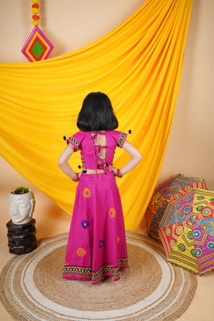 Ahhaaaa Kids Embroidered Traditional Ghoomar Lehenga Choli |Chania Choli|Radha Dress with Dupatta for Girls