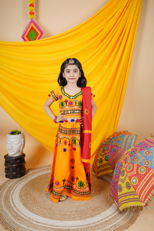 Ahhaaaa Kids Embroidered Traditional Ghoomar Lehenga Choli |Chania Choli|Radha Dress with Dupatta for Girls