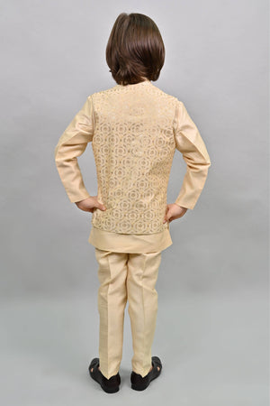 Ahhaaaa Kids Ethnic Bollywood Style Sherwani Waistcoat Kurta and Pyjama with Moti Mala for Boys