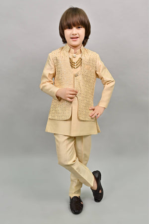Ahhaaaa Kids Ethnic Bollywood Style Sherwani Waistcoat Kurta and Pyjama with Moti Mala for Boys