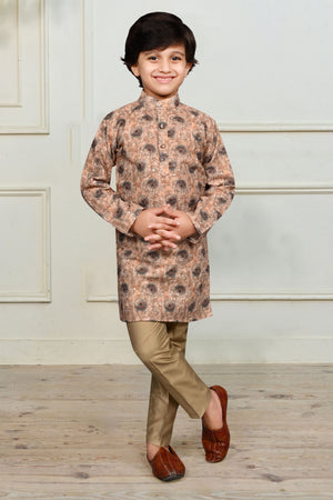 Ahhaaaa Kids Ethnic Cotton Printed Kurta Pajama Set for Boys Grey