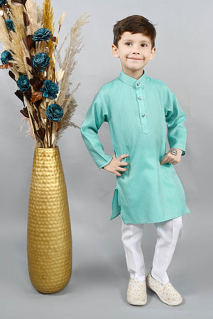 Ahhaaaa Kids Ethnic Cotton Silk Blend Boys Kurta Pyjama Set Green