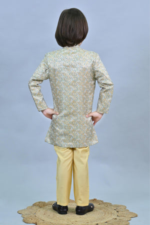 Ahhaaaa Kids Ethnic Jacquard Floral Printed Indo-Western Sherwani Set for Boys