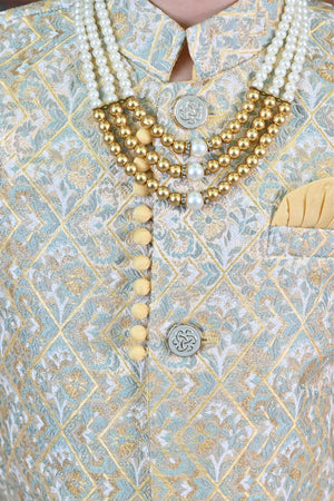 Ahhaaaa Kids Ethnic Jacquard Floral Printed Indo-Western Sherwani Set for Boys