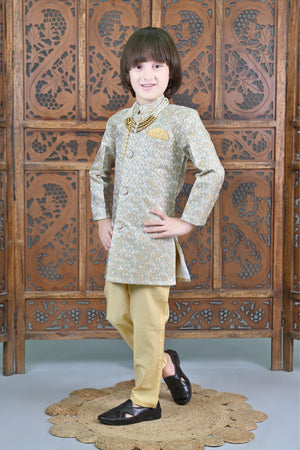 Ahhaaaa Kids Ethnic Jacquard Floral Printed Indo-Western Sherwani Set for Boys