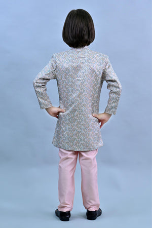 Ahhaaaa Kids Ethnic Jacquard Floral Printed Indo-Western Sherwani Set for Boys