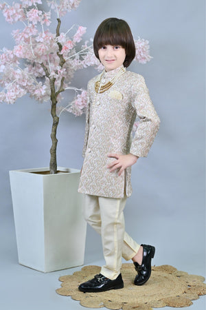 Ahhaaaa Kids Ethnic Jacquard Floral Printed Indo-Western Sherwani Set for Boys