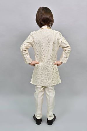Ahhaaaa Kids Ethnic Jacquard Sequin Print Indo-Western Sherwani Set with Maala for Boys