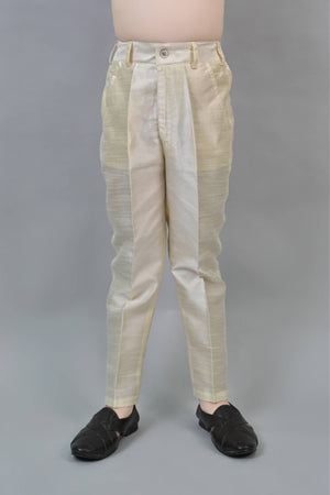 Ahhaaaa Kids Ethnic Jacquard Silk Sequin Printed Indo-Western Sherwani Set with Maala for Boys