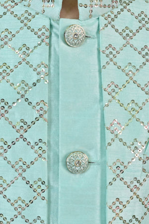 Ahhaaaa Kids Ethnic Jacquard Silk Sequin Printed Indo-Western Sherwani Set with Maala for Boys