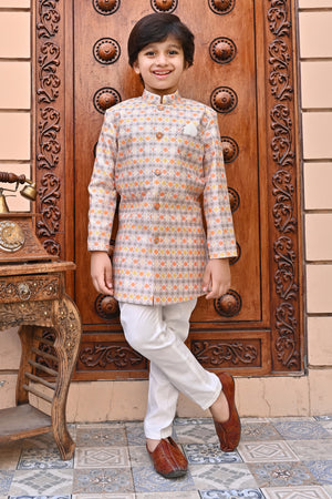 Ahhaaaa Kids Ethnic Silk Blend Indo-Western Sherwani Set For Boys 491