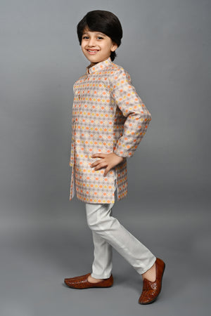 Ahhaaaa Kids Ethnic Silk Blend Indo-Western Sherwani Set For Boys 491