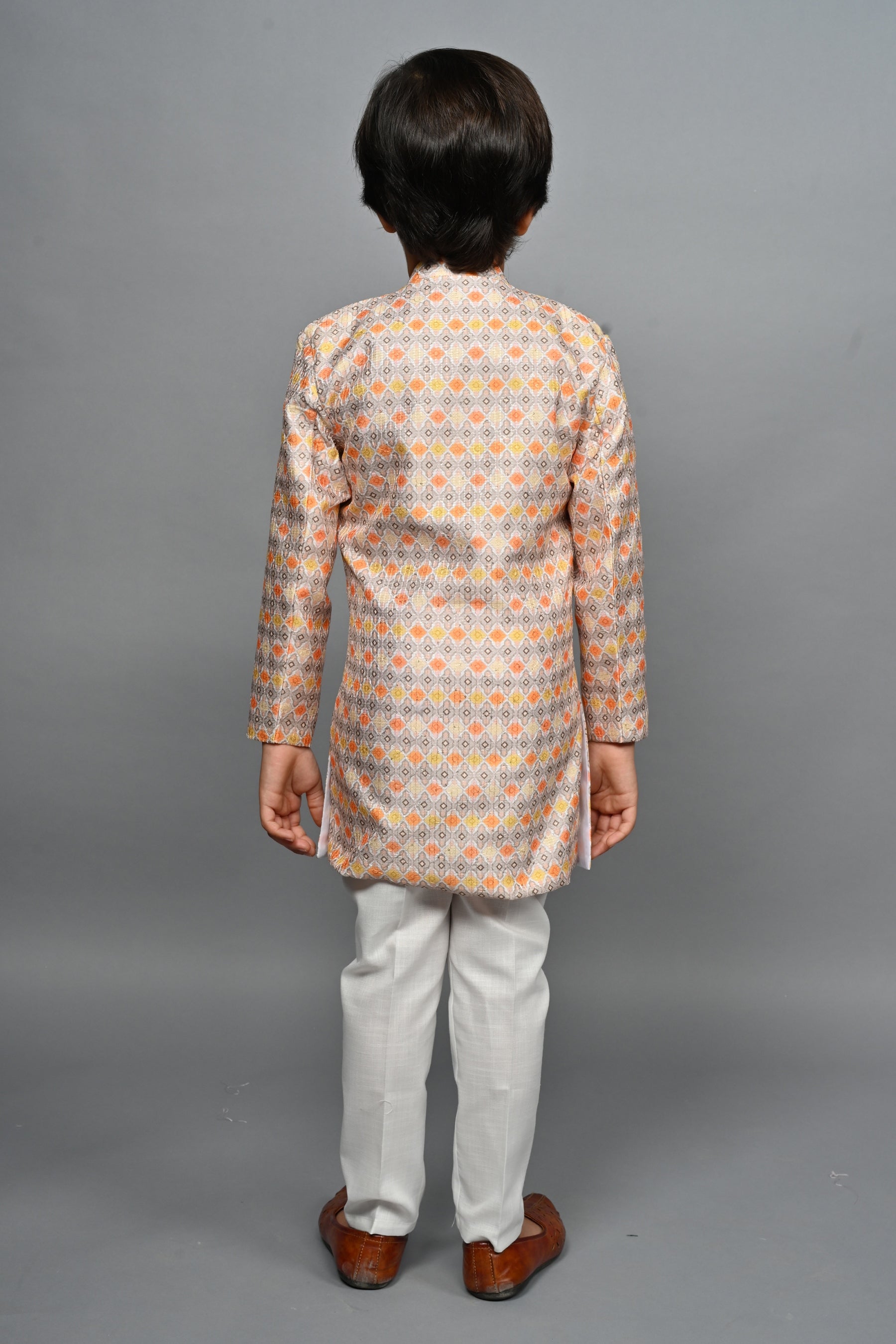 Ahhaaaa Kids Ethnic Silk Blend Indo-Western Sherwani Set For Boys 491