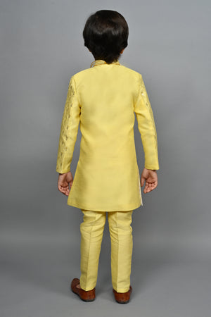Ahhaaaa Kids Ethnic Silk Blend traditional Wear Sequin Print Indo-Western Sherwani Set For Boys