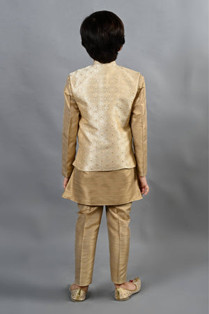 Ahhaaaa Kids Ethnic Silk Blend Waistcoat Kurta Pyjama 3 Piece Sherwani Set For Boys