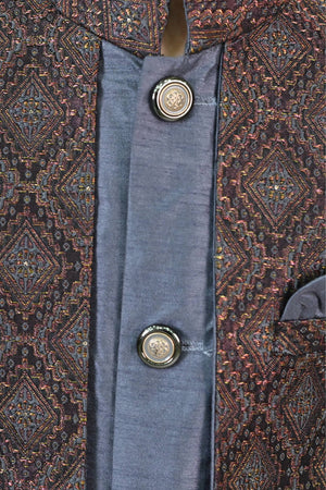 Ahhaaaa Kids Ethnic Zari Work Sherwani Waistcoat, Kurta and Pyjama with Moti Mala for Boys