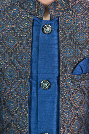 Ahhaaaa Kids Ethnic Zari Work Sherwani Waistcoat, Kurta and Pyjama with Moti Mala for Boys