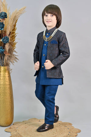 Ahhaaaa Kids Ethnic Zari Work Sherwani Waistcoat, Kurta and Pyjama with Moti Mala for Boys