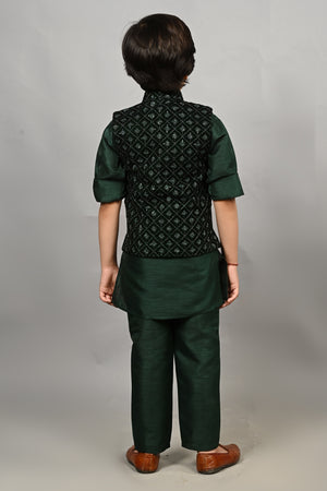 Ahhaaaa Kids Indian Ethnic Velvet Waistcoat Cotton Kurta Pyjama Set