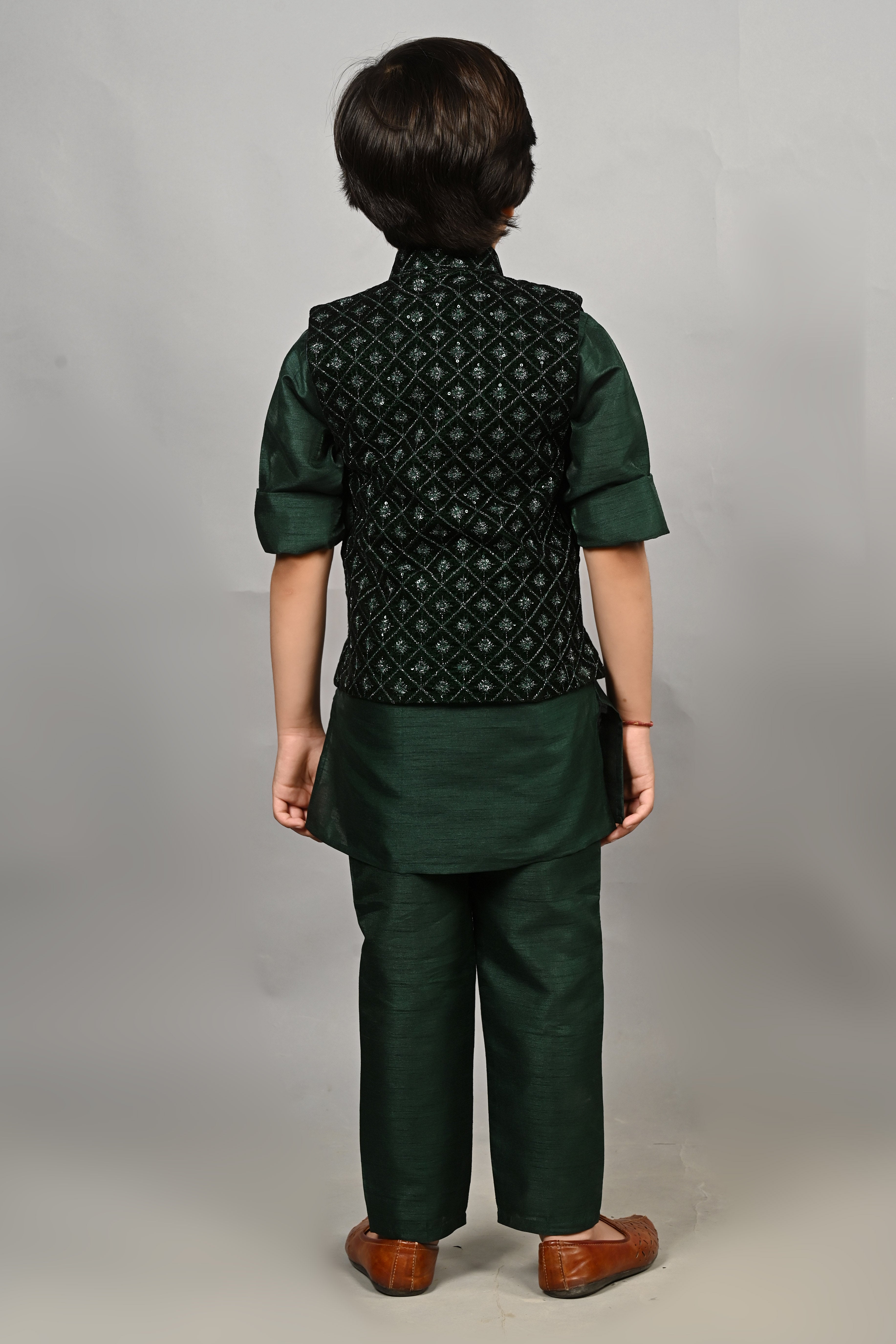 Ahhaaaa Kids Indian Ethnic Velvet Waistcoat Cotton Kurta Pyjama Set