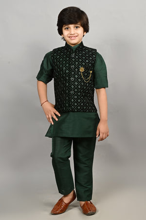 Ahhaaaa Kids Indian Ethnic Velvet Waistcoat Cotton Kurta Pyjama Set